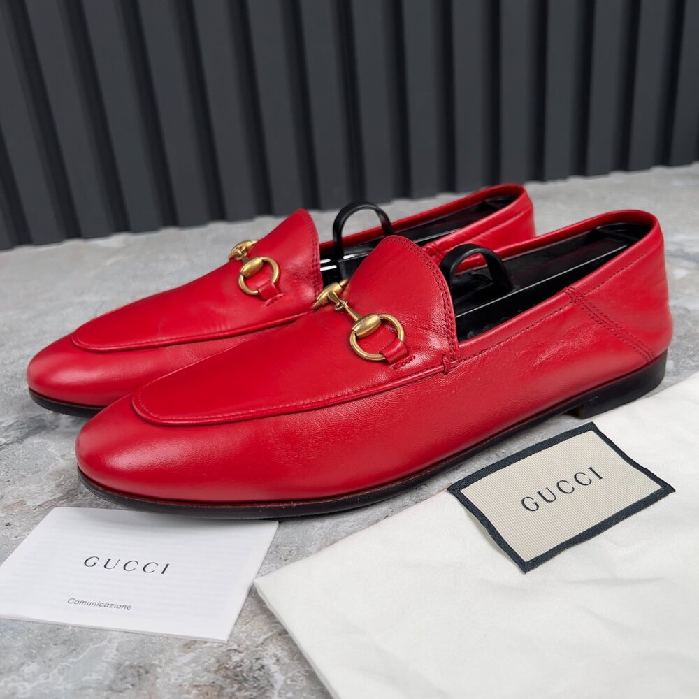 Gucci Jordaan Brixton Horsebit Loafers Collapsible Red Leather 7.5 US 37.5 EUR